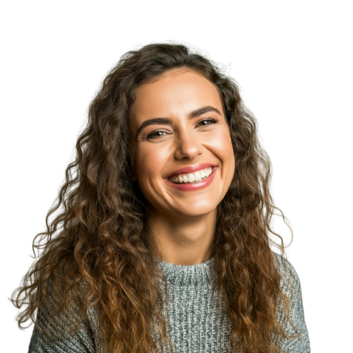 Smiling woman learning a new language